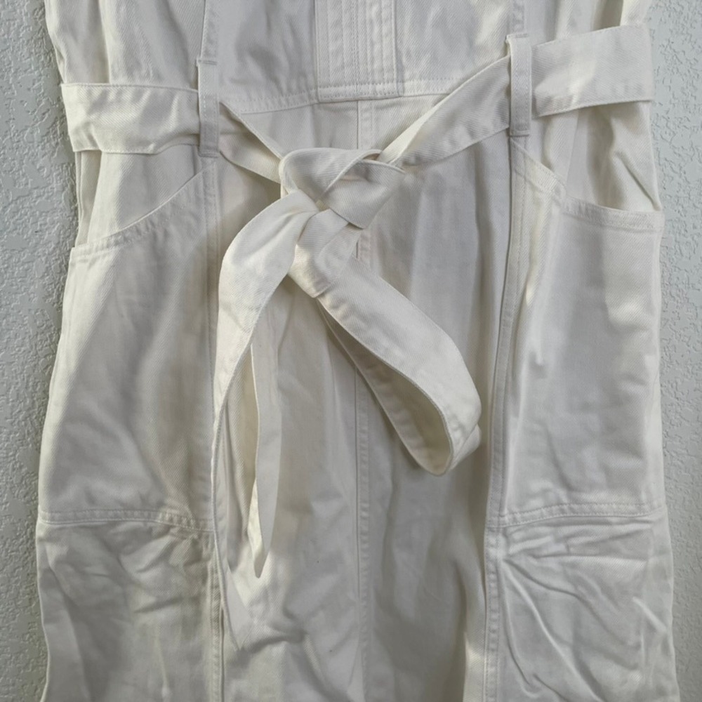 Sundance White Denim Dress Size 16 Sleeveless V Neck Midi with Belt Pockets - Picture 5 of 14